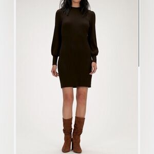 Banana Republic Puff-Sleeve Ribbed Sweater dress in Deep Brown. $119 **NEW**